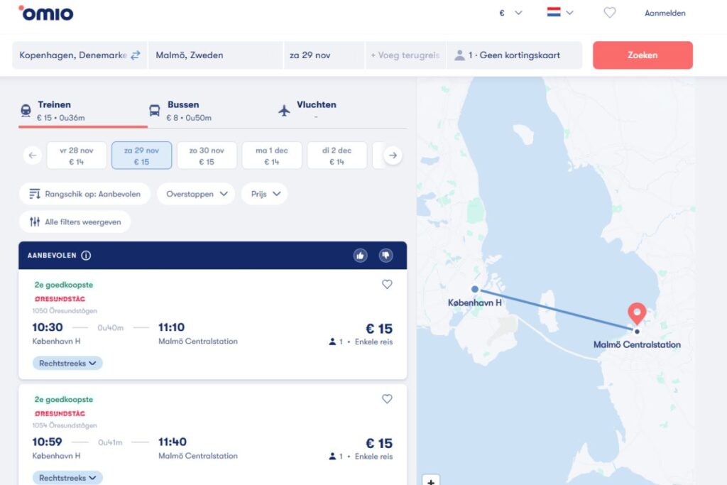 Ticket boeken via Omio van Kopenhagen naar Malmö