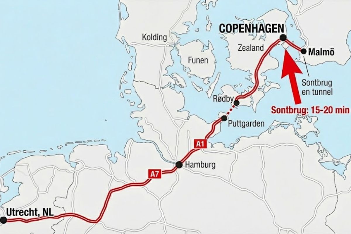 Route naar Kopenhagen Sontbrug Malmo